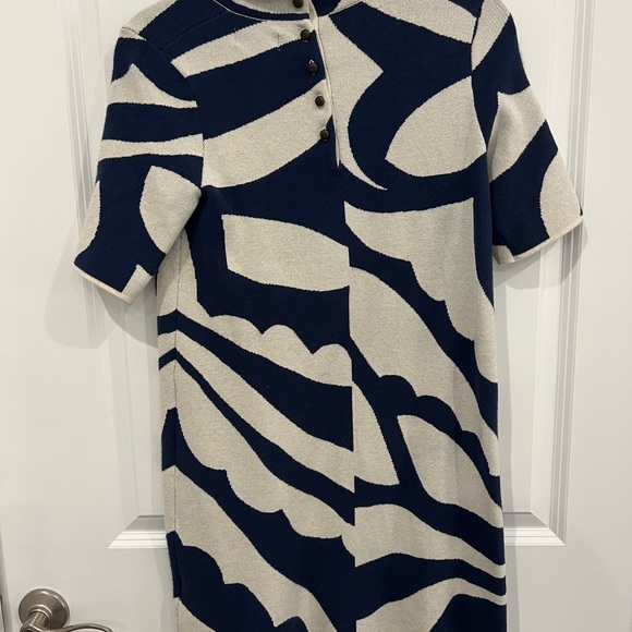 Maeve Navy and Cream Patterned Mini Sweater Dress - Picture 2 of 2